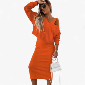 Jurken : Jurk Dames Blauw - Comfortabele en Trui Set in Oranje van Pantino