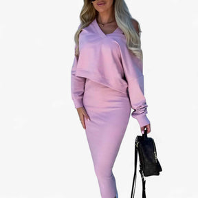 Jurken : Jurk Dames Blauw - Comfortabele en Trui Set in Roze van Pantino