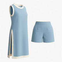 Women Set : Arlo | Vrouwen Zomer Set met Boho Kleurblok in Luchtblauw van Pantino