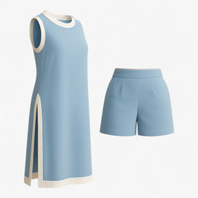 Women Set : Arlo | Vrouwen Zomer Set met Boho Kleurblok in Luchtblauw van Pantino