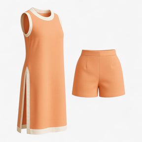 Women Set : Arlo | Vrouwen Zomer Set met Boho Kleurblok in Oranje van Pantino