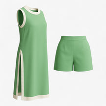 Women Set : Arlo | Vrouwen Zomer Set met Boho Kleurblok in Groen van Pantino