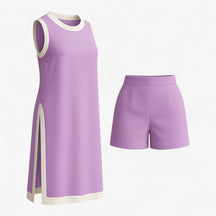 Women Set : Arlo | Vrouwen Zomer Set met Boho Kleurblok in Paars van Pantino