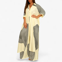 Women Dress : Amelia | Vrouwen's Elegante Camisa en Pantalon Set in Abrikoos-Blauw van Pantino