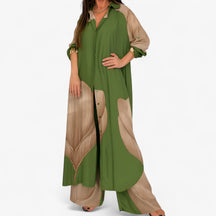 Women Dress : Amelia | Vrouwen's Elegante Camisa en Pantalon Set in Groen-Khaki van Pantino