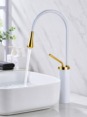 home & garden : Wastafelkraan Druppel Stijl Badkamer Draaibare Waterval Kranen - Goud Geborsteld Kort in witgoud hoog van Pantino