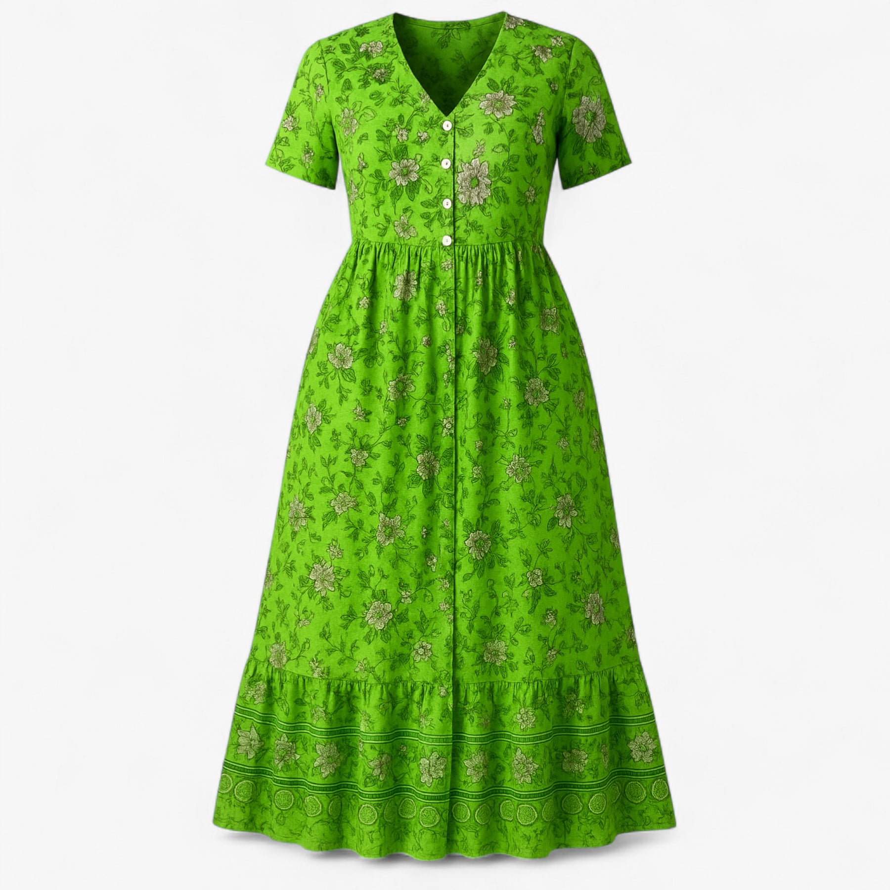 Women's Dress : Rebecca | Zomerjurk Dames Met Bloemenprint Casual in Groen van Pantino