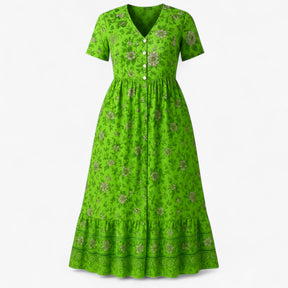 Women's Dress : Rebecca | Zomerjurk Dames Met Bloemenprint Casual in Groen van Pantino