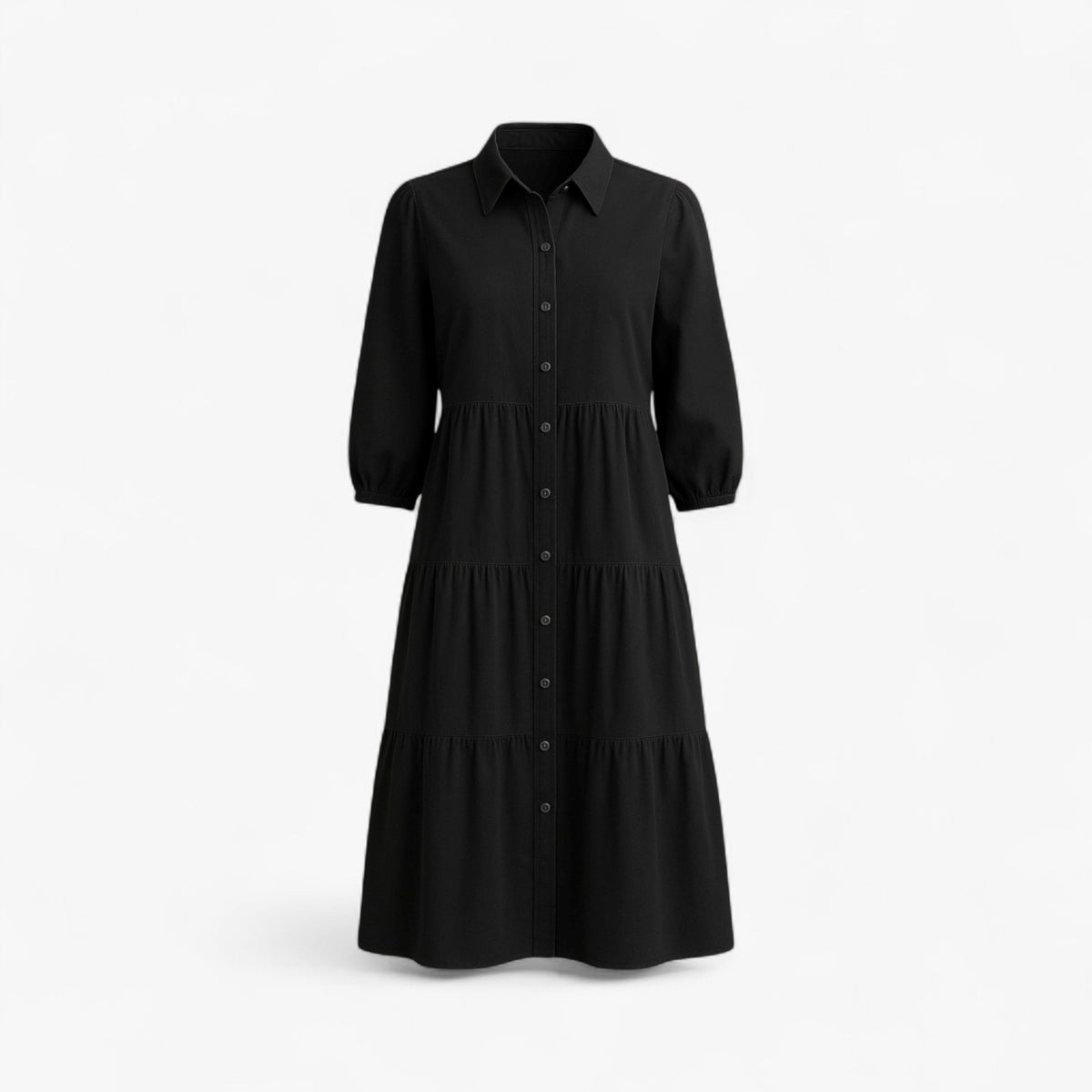 Dress : Cala | Lange Jurk Dames Met Collo A Revers in Zwart van Pantino