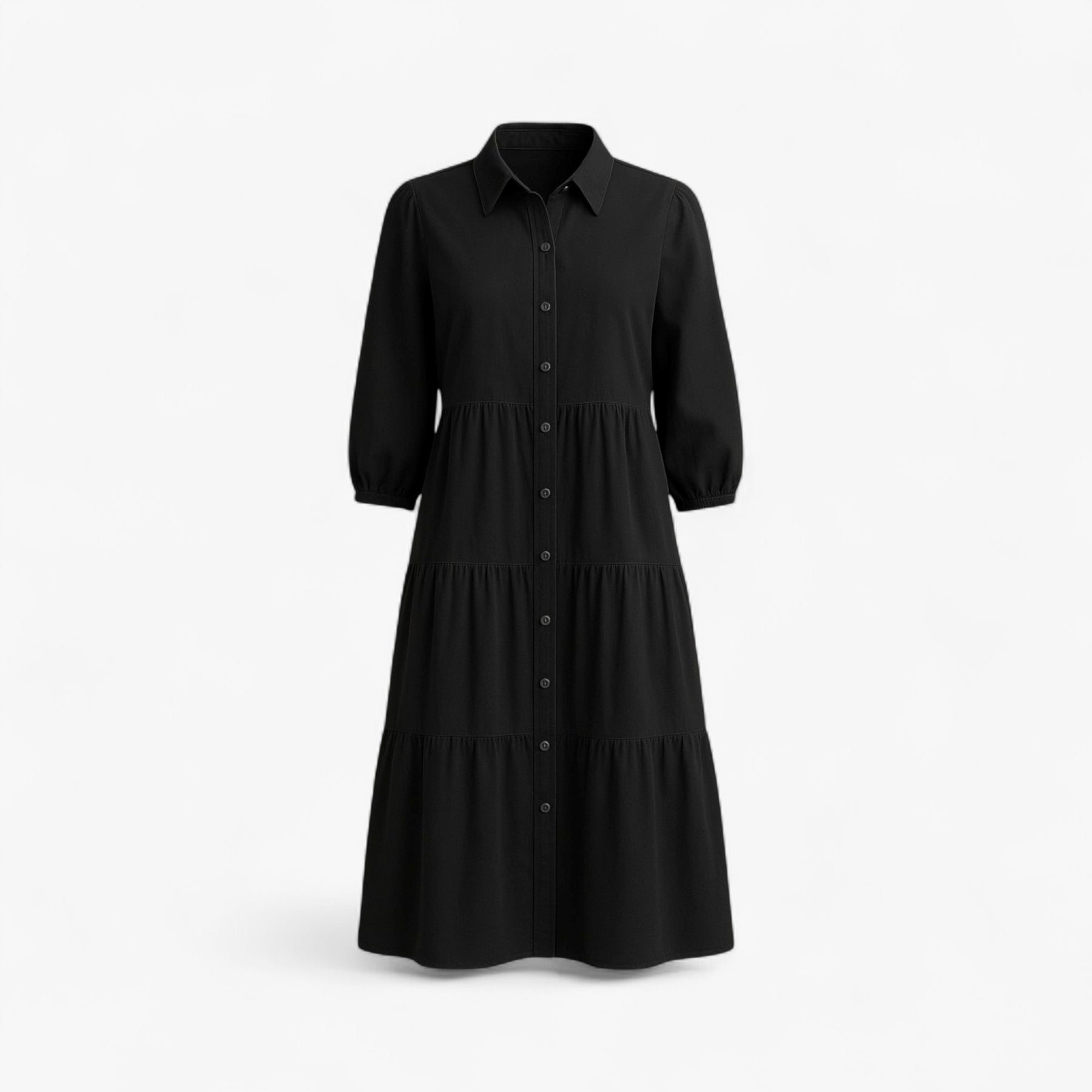 Dress : Cala | Lange Jurk Dames Met Collo A Revers in Zwart van Pantino