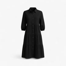 Dress : Cala | Lange Jurk Dames Met Collo A Revers in Zwart van Pantino