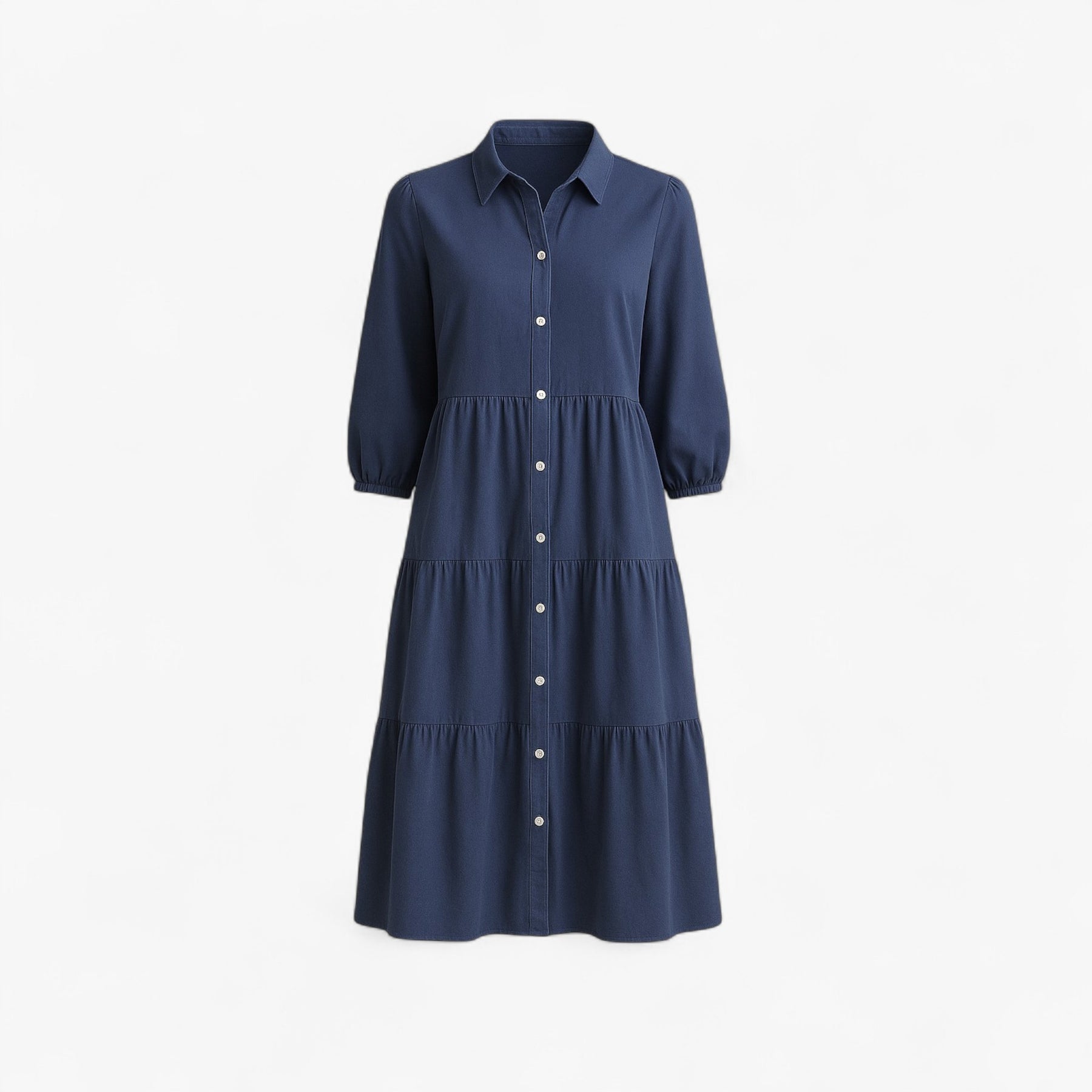 Dress : Cala | Lange Jurk Dames Met Collo A Revers in Navy blauw van Pantino