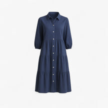 Dress : Cala | Lange Jurk Dames Met Collo A Revers in Navy blauw van Pantino