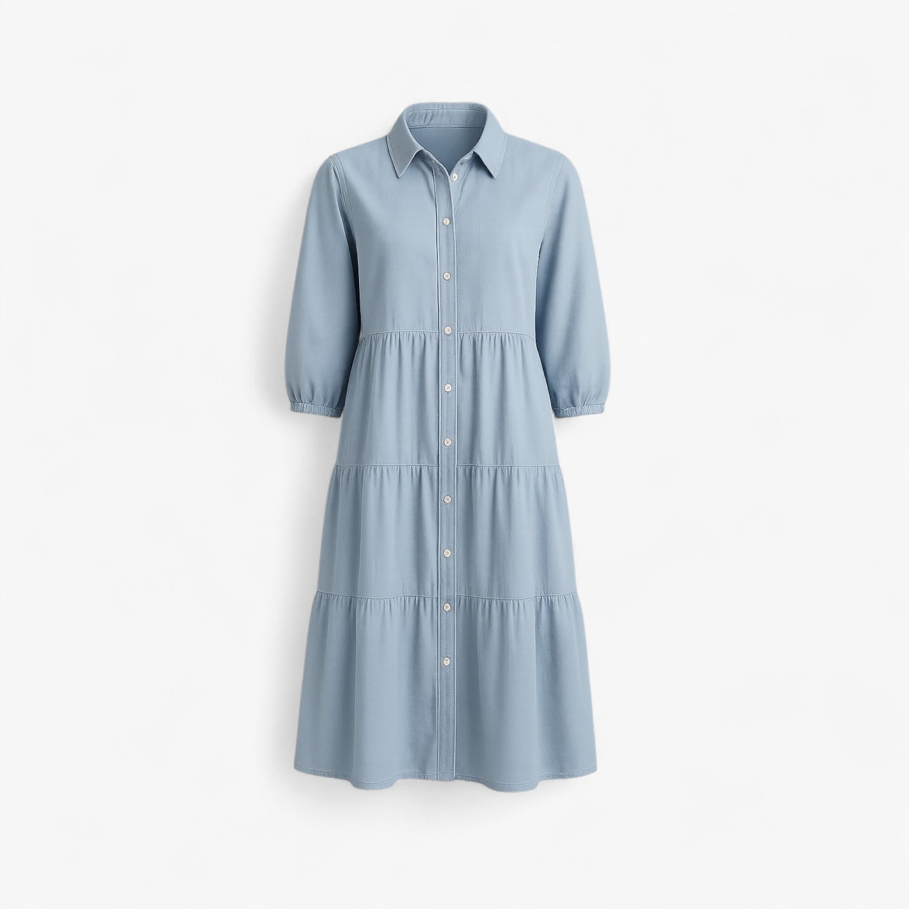 Dress : Cala | Lange Jurk Dames Met Collo A Revers in Lichtblauw van Pantino