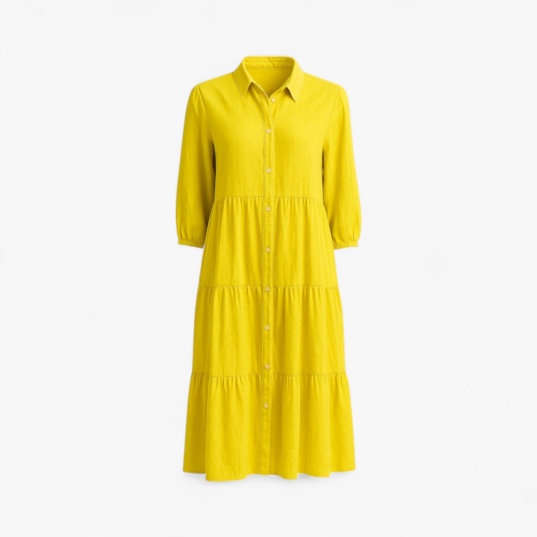 Dress : Cala | Lange Jurk Dames Met Collo A Revers in Geel van Pantino