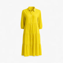Dress : Cala | Lange Jurk Dames Met Collo A Revers in Geel van Pantino