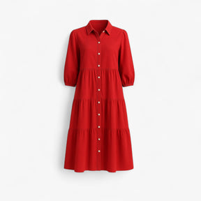 Dress : Cala | Lange Jurk Dames Met Collo A Revers in Rood van Pantino