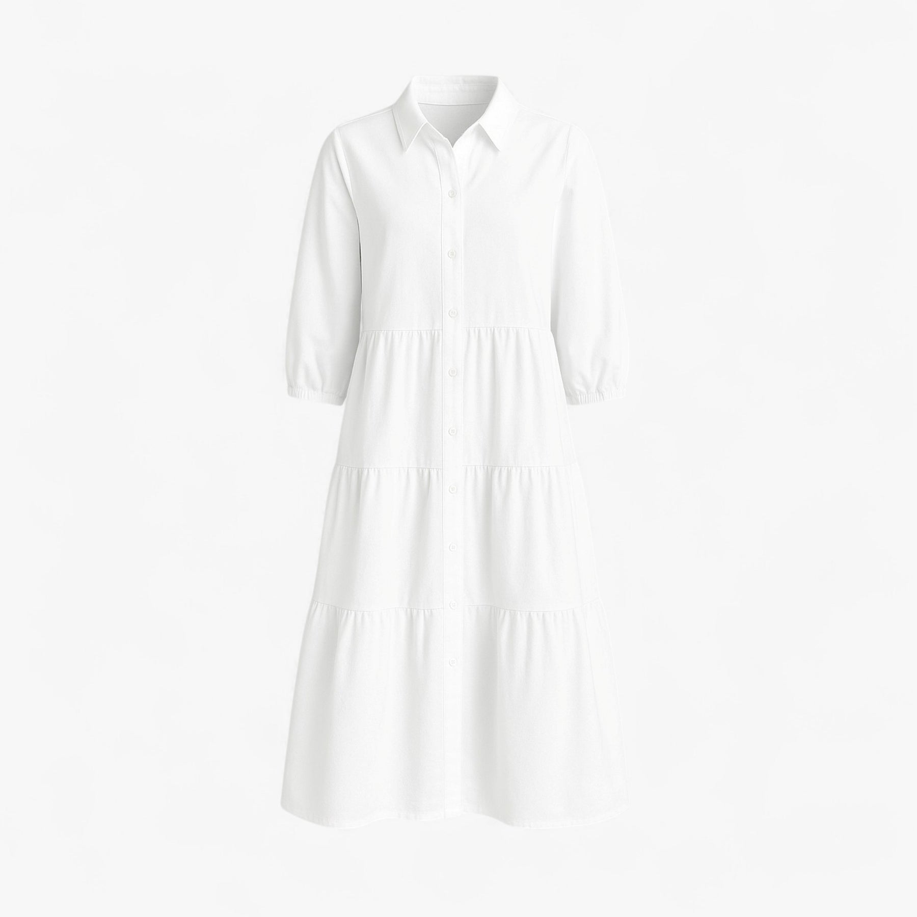 Dress : Cala | Lange Jurk Dames Met Collo A Revers in Wit van Pantino