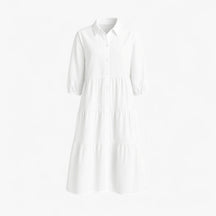 Dress : Cala | Lange Jurk Dames Met Collo A Revers in Wit van Pantino