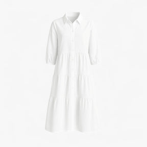 Dress : Cala | Lange Jurk Dames Met Collo A Revers in Wit van Pantino