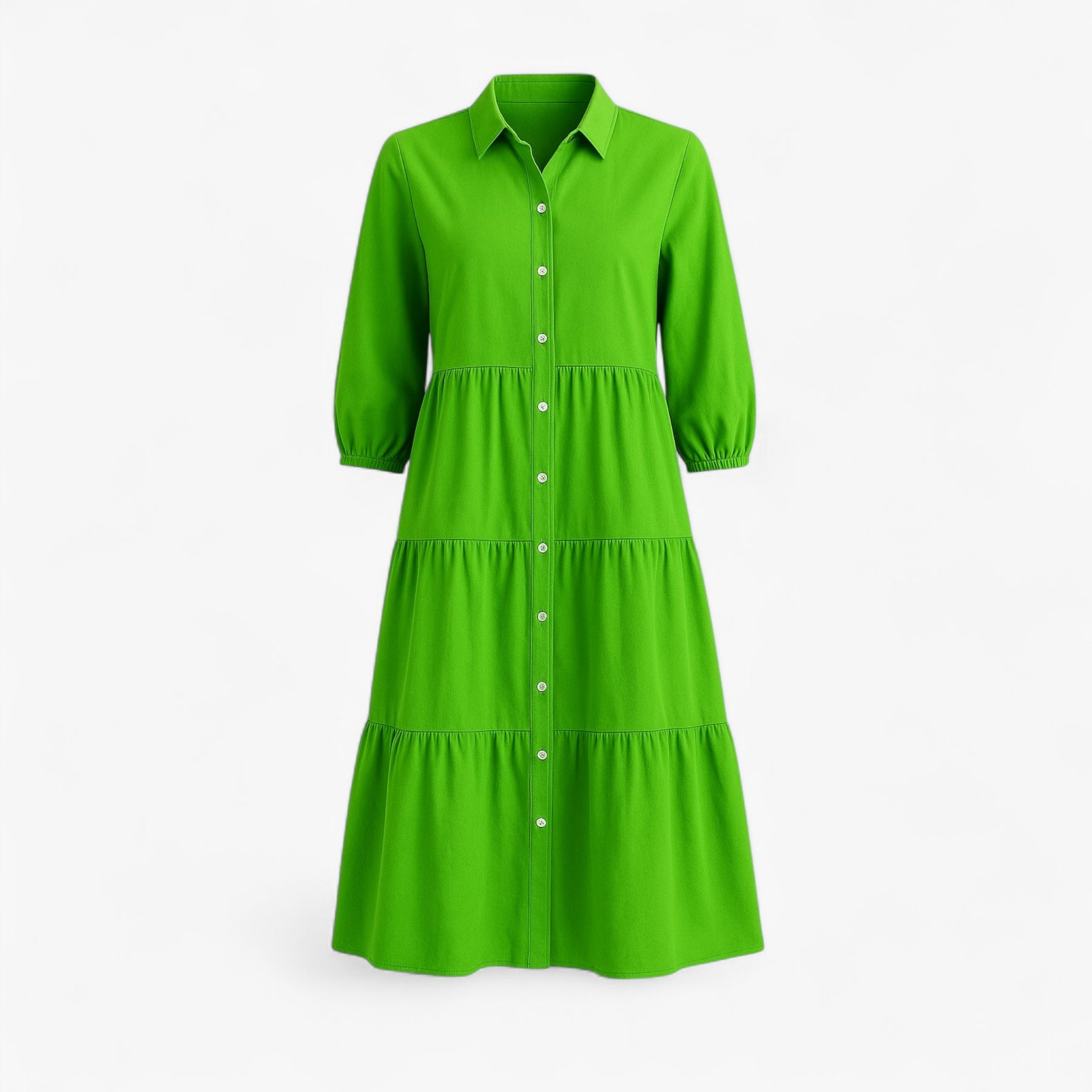 Dress : Cala | Lange Jurk Dames Met Collo A Revers in Groen van Pantino