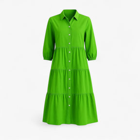 Dress : Cala | Lange Jurk Dames Met Collo A Revers in Groen van Pantino