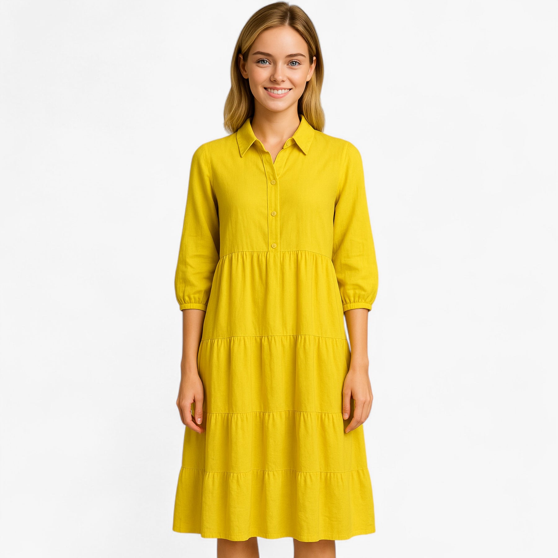 Dress : Cala | Lange Jurk Dames Met Collo A Revers in van Pantino