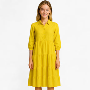 Dress : Cala | Lange Jurk Dames Met Collo A Revers in van Pantino