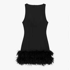 Damesjurken : Seraphina | Mini Jurk met Veren voor Dames in Zwart van Pantino