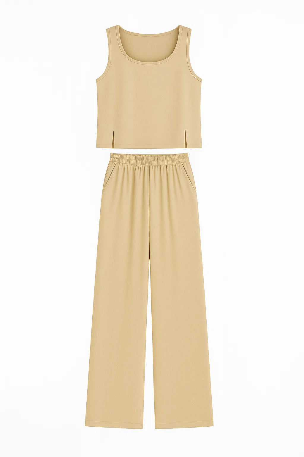 Women Set : Lydia | Vrouwen Boho Twee Delige Set in Khaki van Pantino