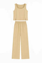 Women Set : Lydia | Vrouwen Boho Twee Delige Set in Khaki van Pantino