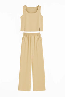 Women Set : Lydia | Vrouwen Boho Twee Delige Set in Khaki van Pantino