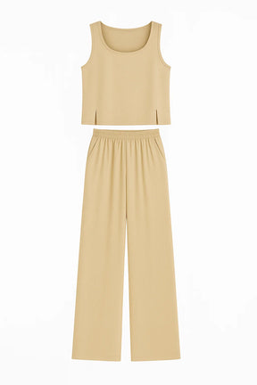 Women Set : Lydia | Vrouwen Boho Twee Delige Set in Khaki van Pantino