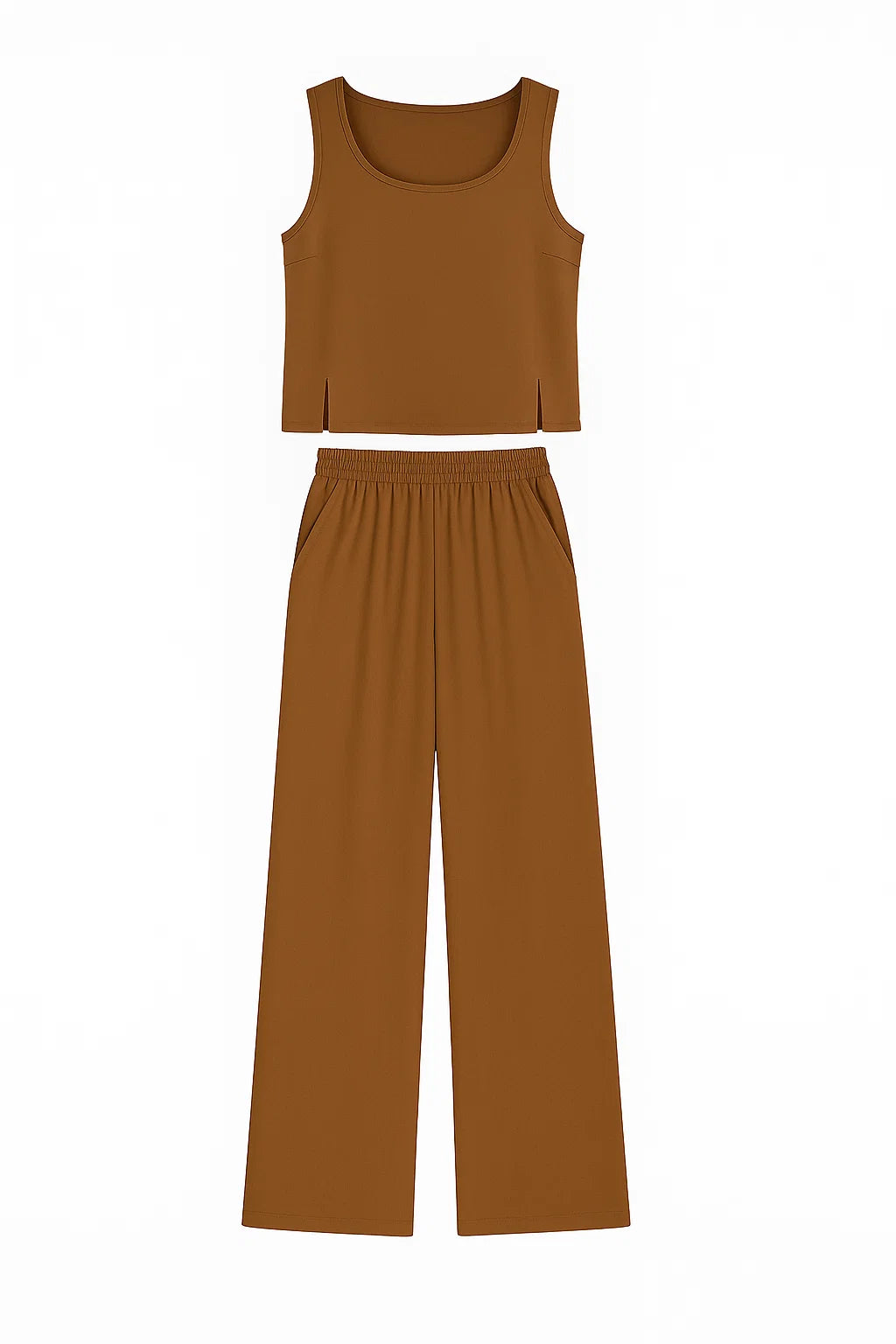 Women Set : Lydia | Vrouwen Boho Twee Delige Set in Bruin van Pantino