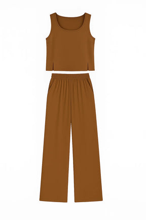 Women Set : Lydia | Vrouwen Boho Twee Delige Set in Bruin van Pantino
