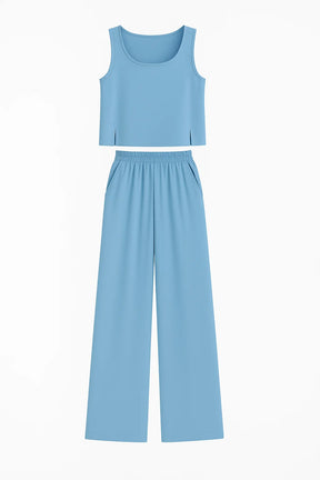 Women Set : Lydia | Vrouwen Boho Twee Delige Set in Blauw van Pantino
