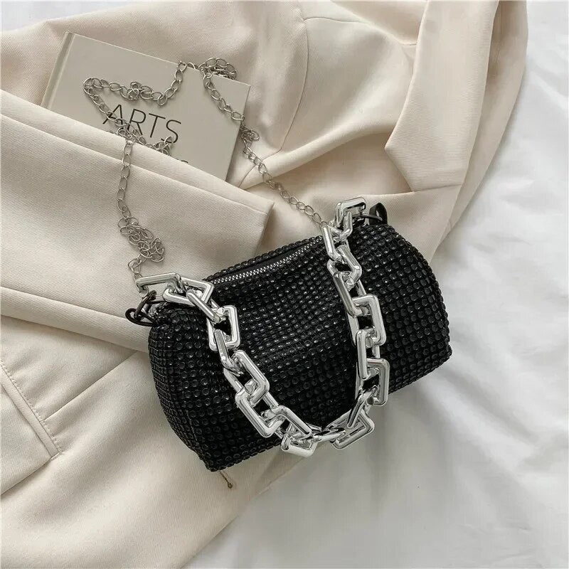 Greta - elegante trendy handtas met lovertjes Evergreen Handbags Pantino Zwart ( nog 3 op voorraad) 16x9x8.5cm 