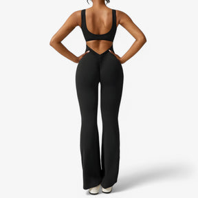 Elegant sort jumpsuit med dyb V-hals til damer