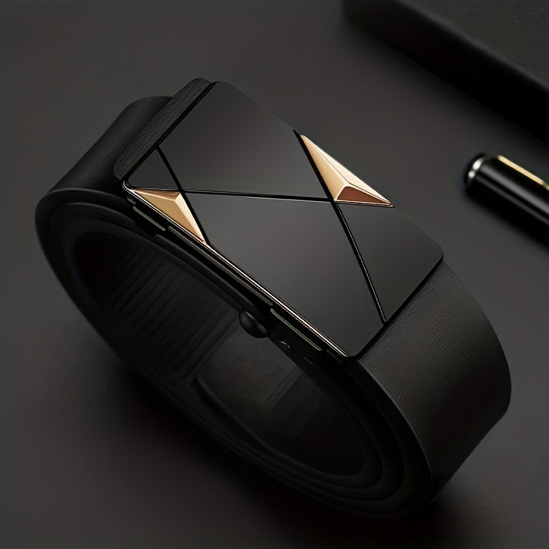 : Herenriem Van Echt Leer Met Automatische Gesp in Gouden Gouden Gesp van Pantino