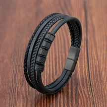 Bracelet : Heren Leren Armband Zwart Gevlochten - Multilayer & Stijlvol Design in Beads Black 20.5cm van Pantino