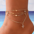 Set di Cavigliere Donna - Cuoricini Diamante Croce Elegante - Color Oro