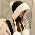 Fluffy Pompon Hue Sort - Blød Varm Vinter - Plys