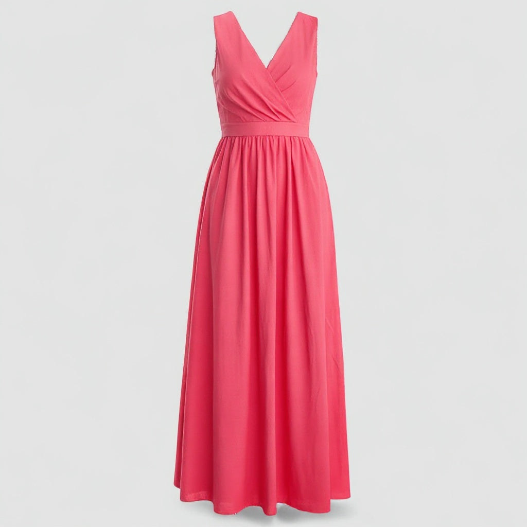 Dress : Adelina | Dames Elegante Lange Maxi Jurk Zomer in Koraalroze van Pantino
