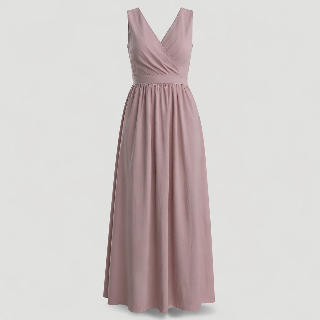 Dress : Adelina | Dames Elegante Lange Maxi Jurk Zomer in Stoffig Mauve van Pantino