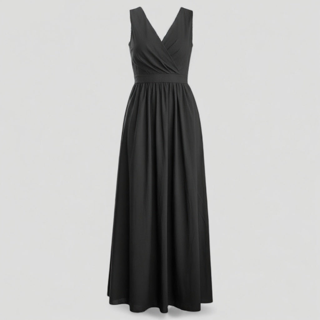 Dress : Adelina | Dames Elegante Lange Maxi Jurk Zomer in Houtskoolgrijs van Pantino