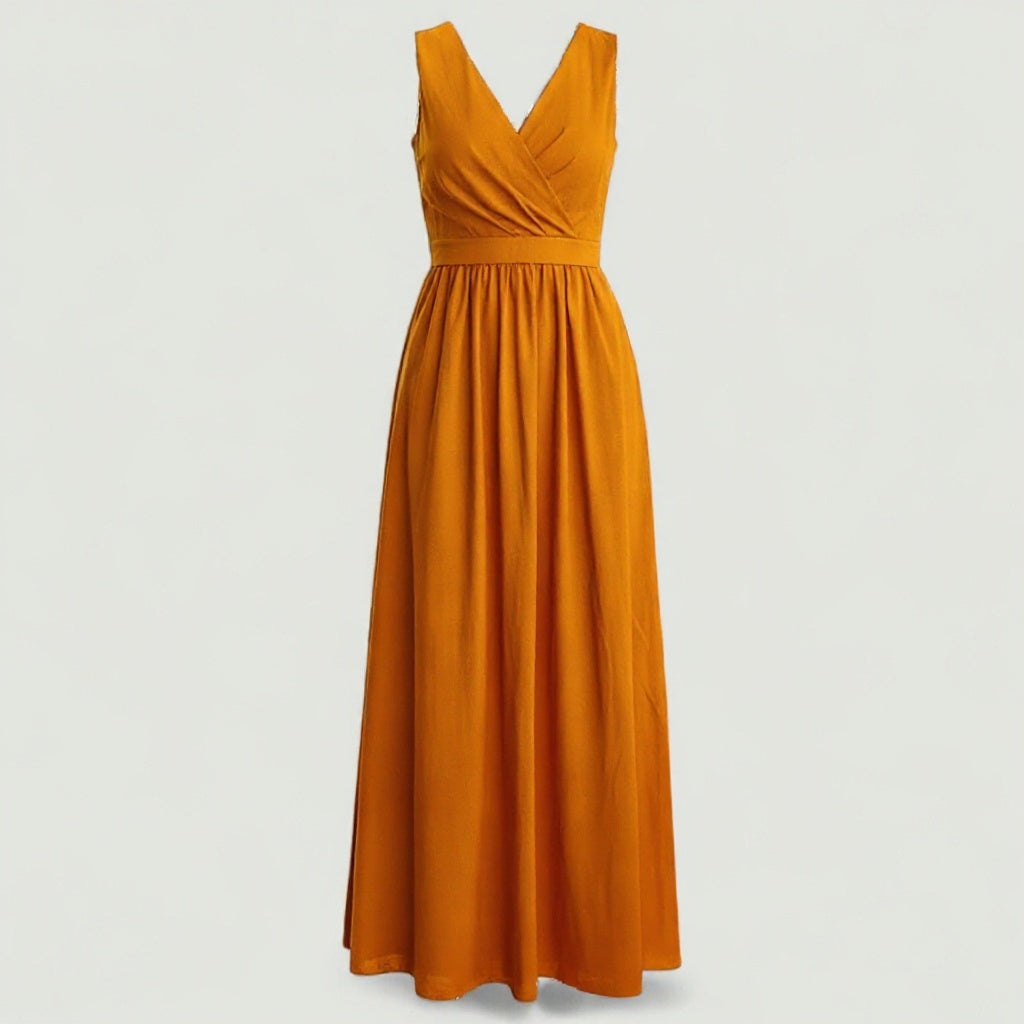 Dress : Adelina | Dames Elegante Lange Maxi Jurk Zomer in Verbrande sinaasappel van Pantino