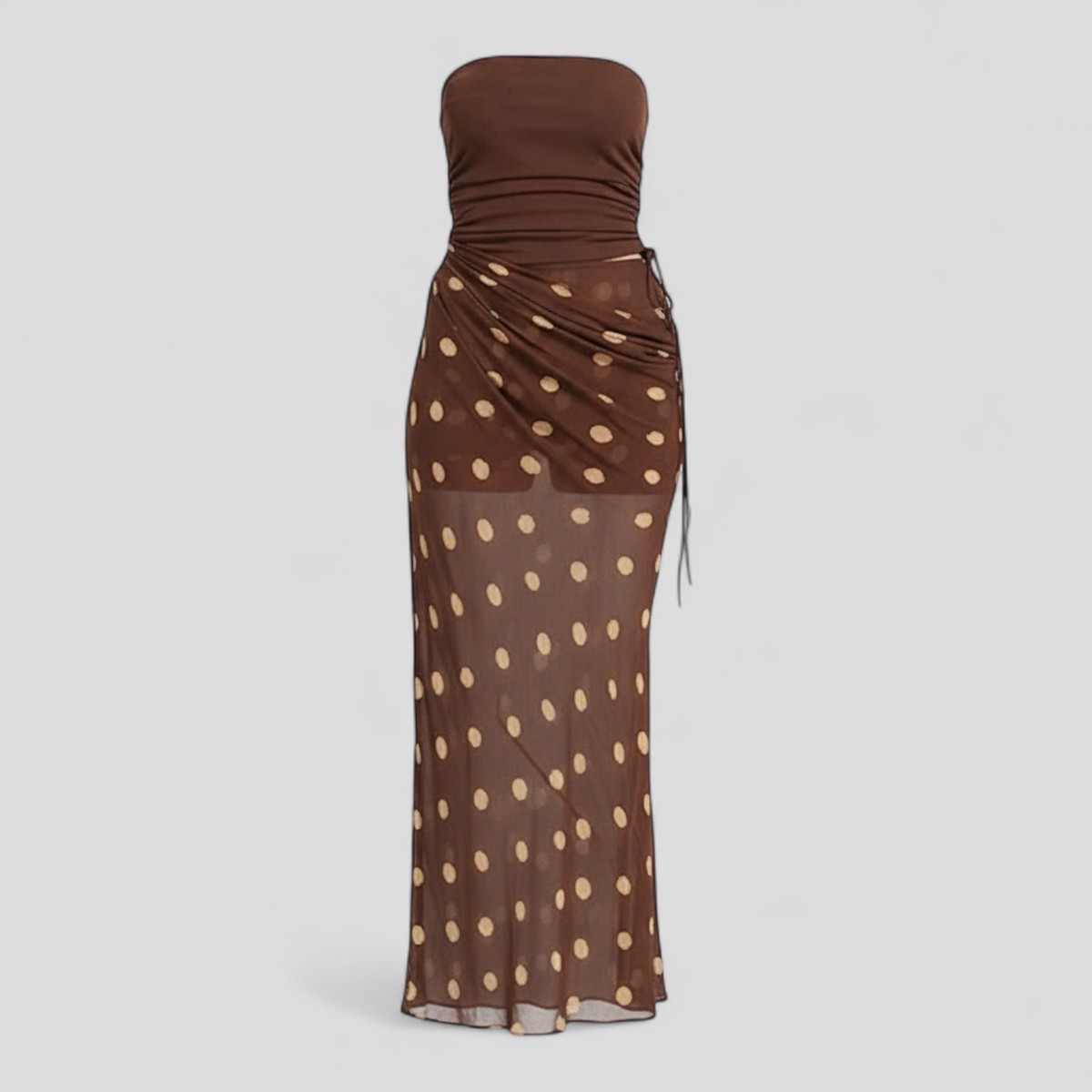Women Set : Agnesia | Tweedelige Set Dames met Stippen in Bruin van Pantino