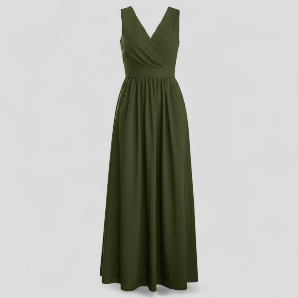 Dress : Adelina | Dames Elegante Lange Maxi Jurk Zomer in Bosgroen van Pantino