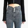 Jeans Grijs 3 Knoppen - Skinny Koker - Slanke Stretch voor een Flatterende Pasvorm