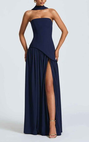 Robe longue fluide fendue femme - Élégante, confortable, sans bretelles avec ruban